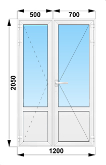 Входная уличная штульповая дверь с глухим низом 1200x2050